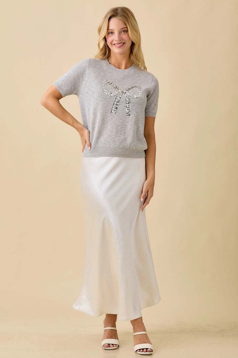 Satin Maxi Skirt w/ Rhinestone