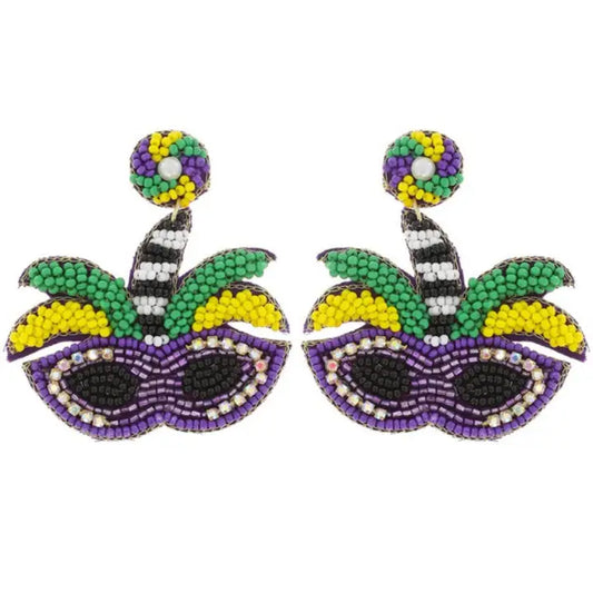 Purple Mask Beaded Earrings