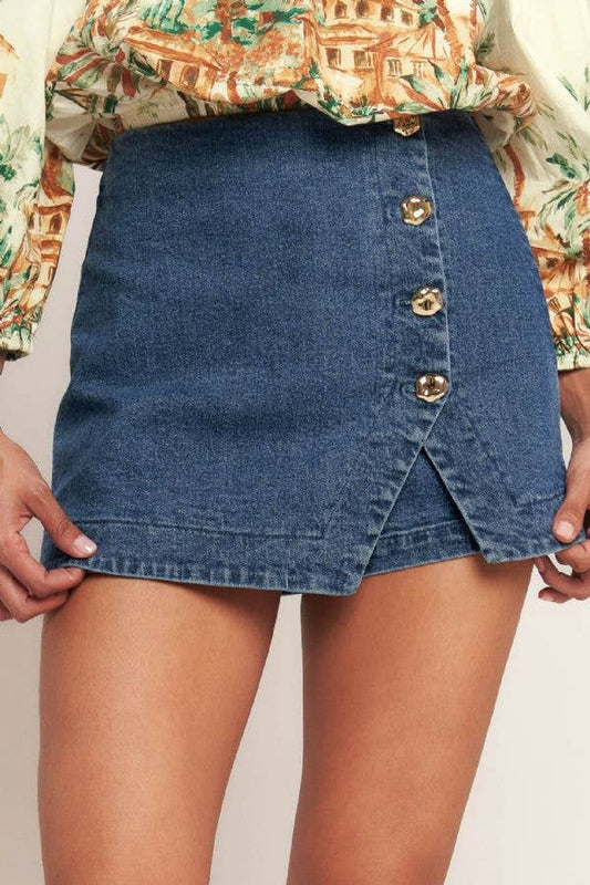 A washed denim skort