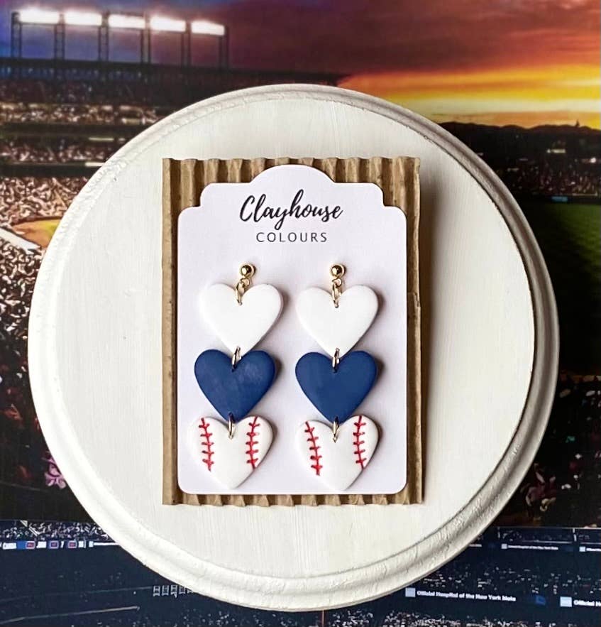 Yankee Baseball Earrings : Hat & Baseball Studs
