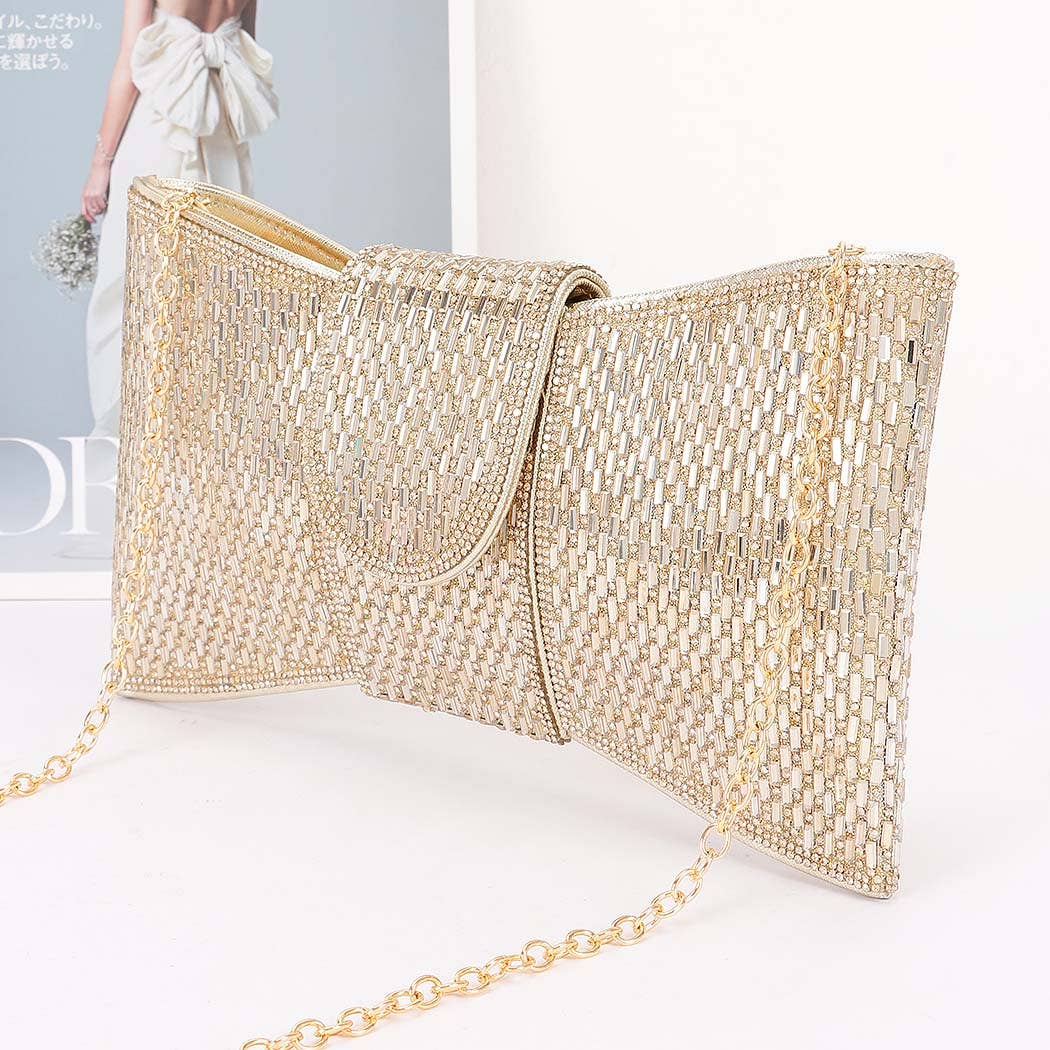 Rhinestone Bow Clutch -Black