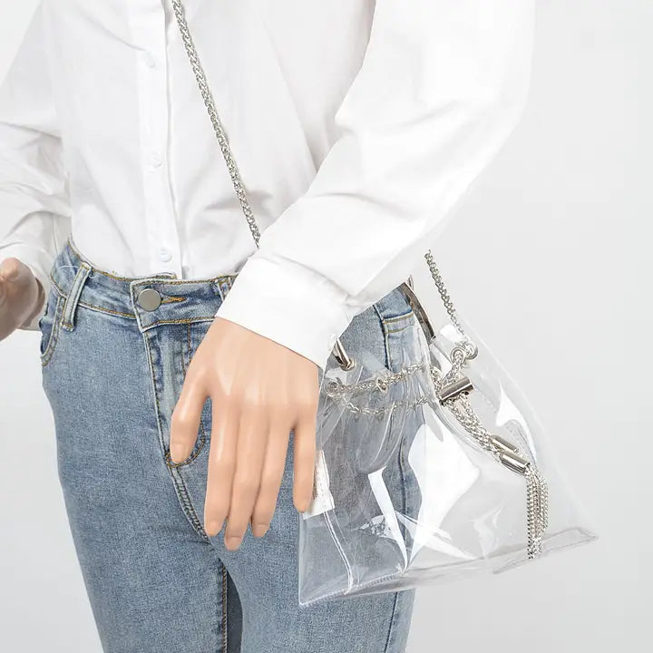 Clear Bucket Bag W/Chain Tassel