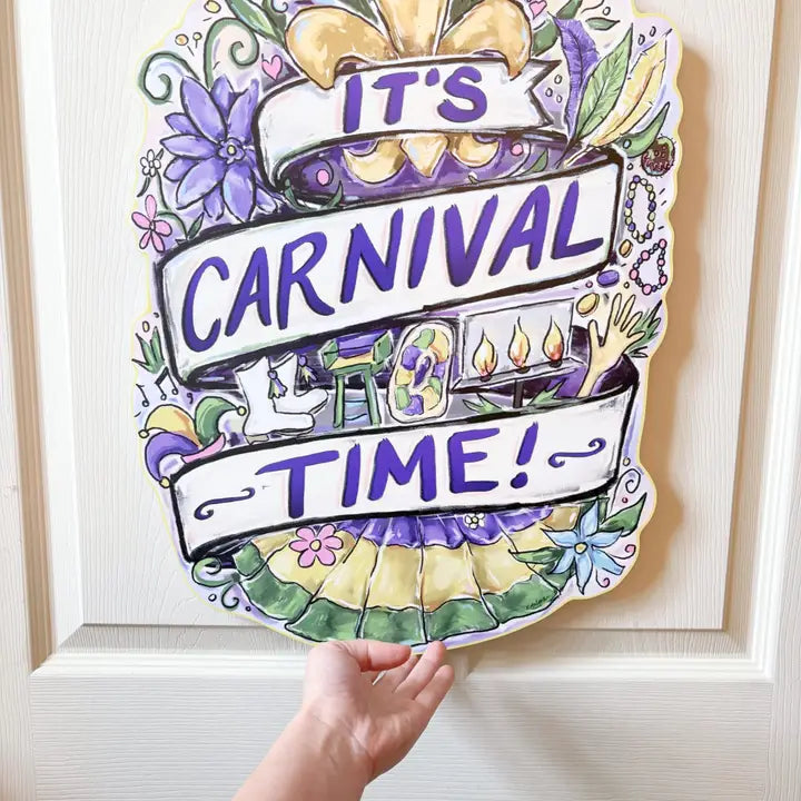 It's Carnival Time Fleur De Lis Door Hanger