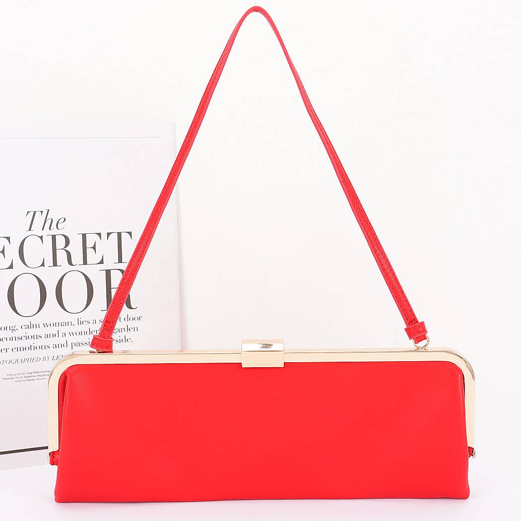 Faux Leather Frame Clutch