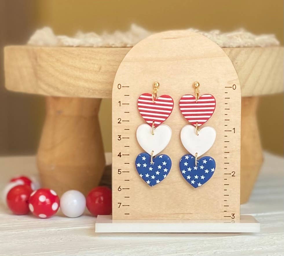 Red, White & Blue Clay Earrings: Square Dangles - The Season Boutique