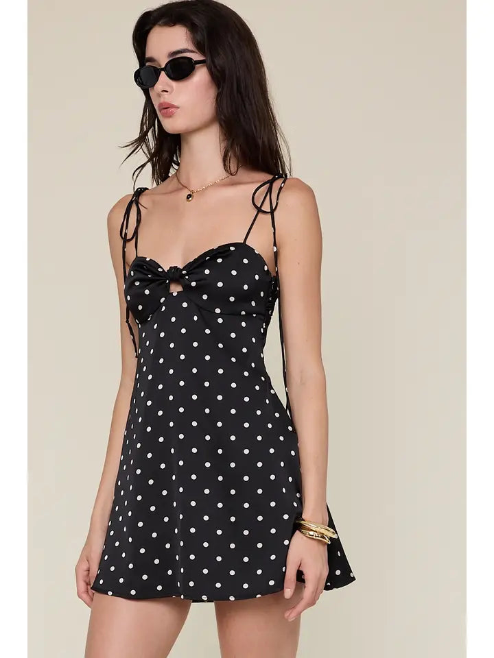 Satin Polka Dot Sweetheart Mini Dress
