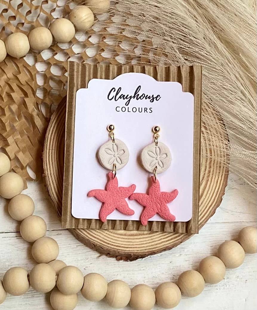 Beach Clay Earrings: Large Shell w/Pearl Post - The Season Boutique