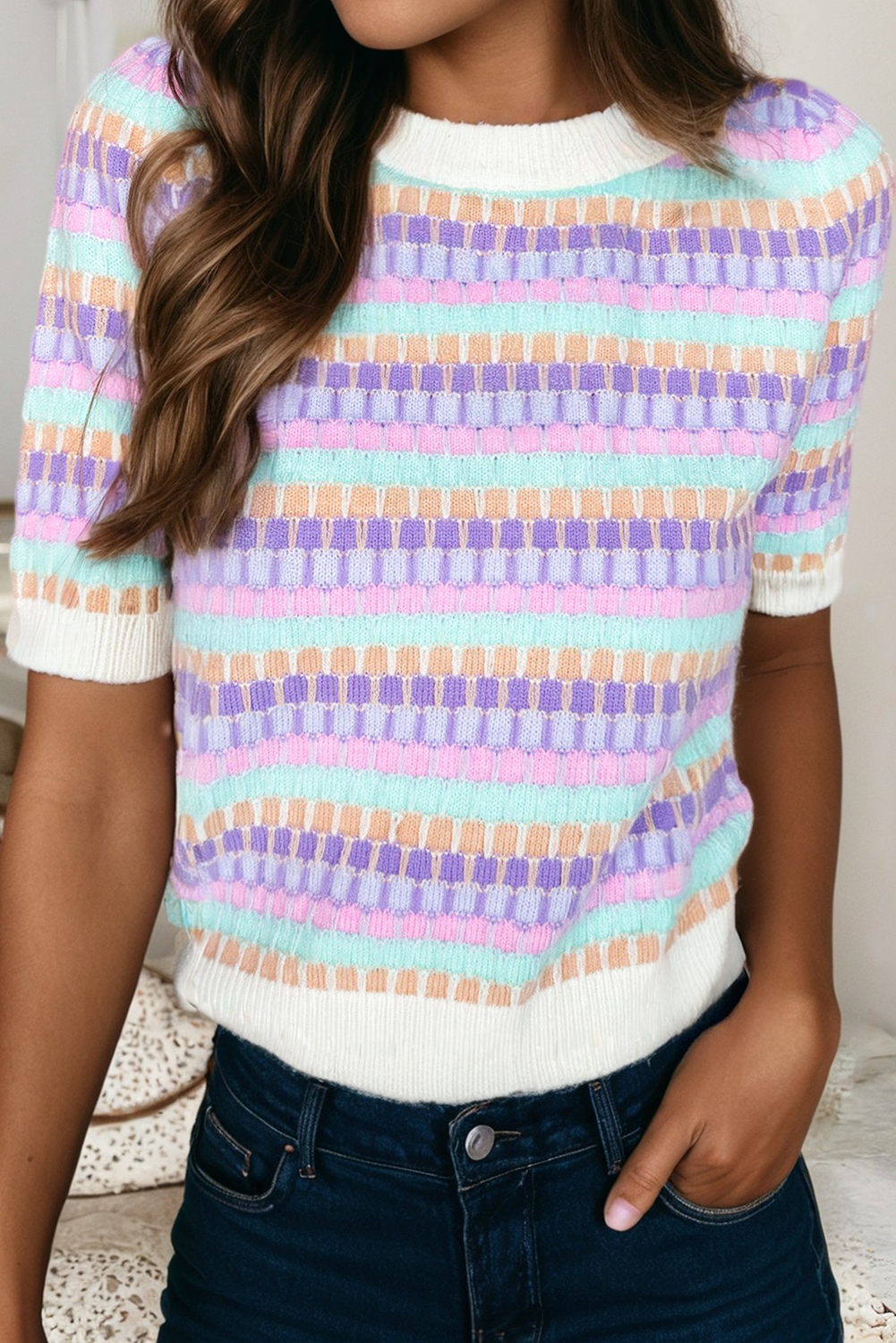 Abstract Striped Short Sleeve - The Season Boutique