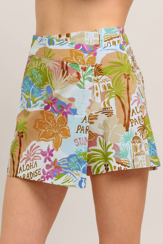 A printed woven skort