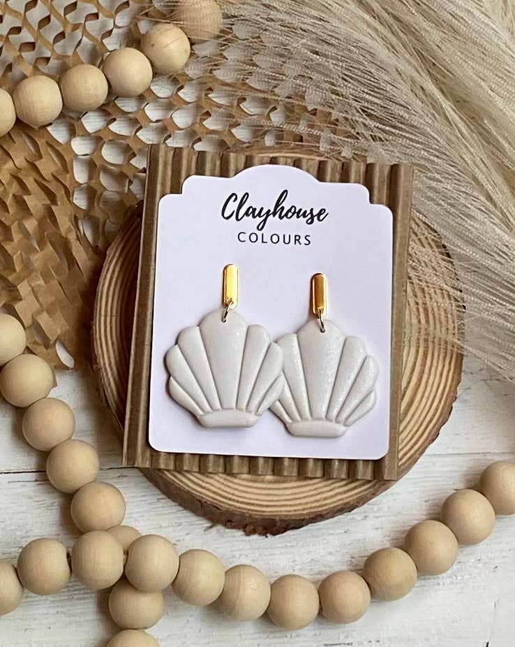 Beach Clay Earrings: Large Shell w/Pearl Post - The Season Boutique