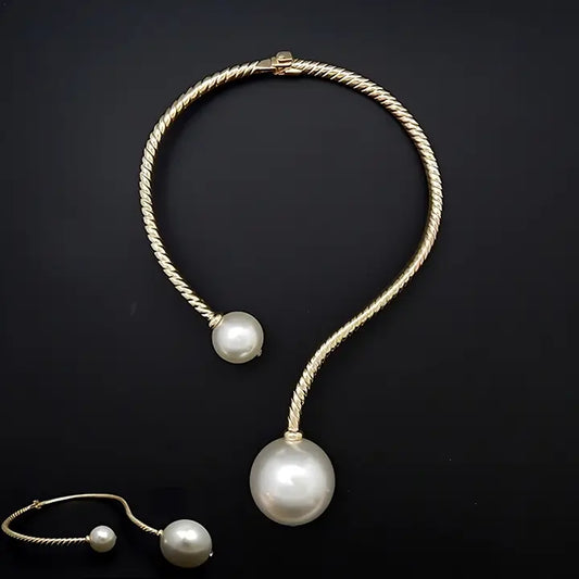 Cable Texture Pearls Hinged Choker