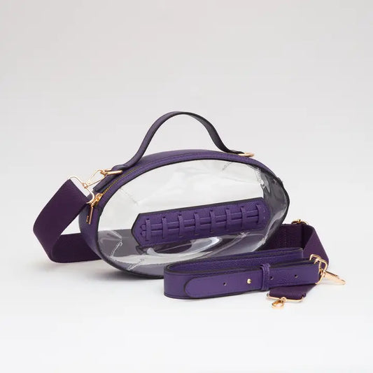 Football Shaped Clear Purse Purple