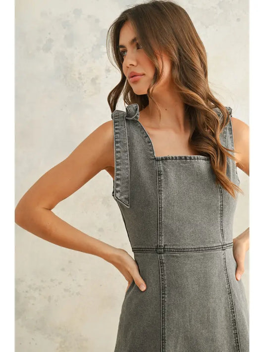 Stretch Cotton Tie On Sleeve Dress