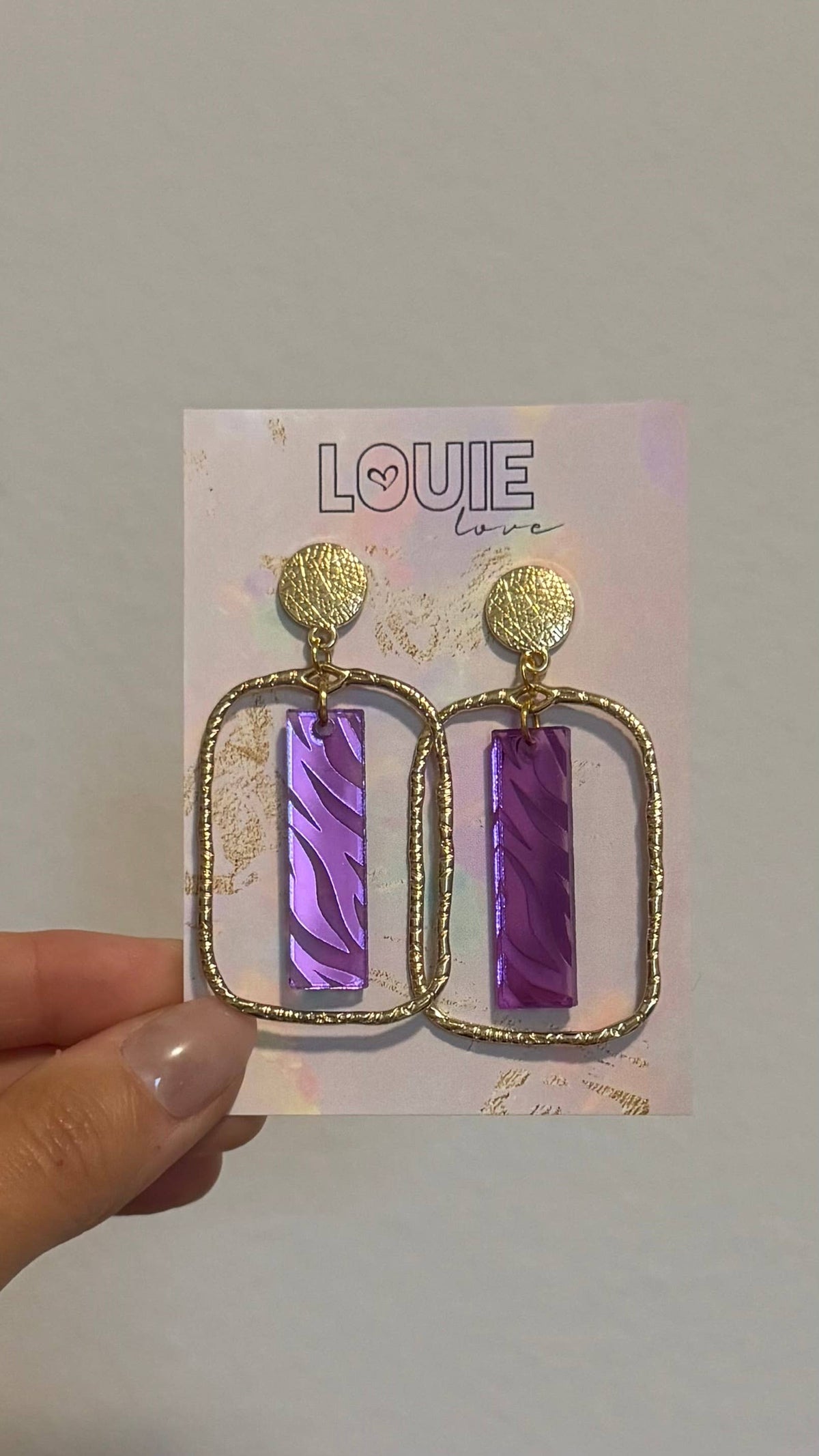 Textured Gold Top + Purple Earrings