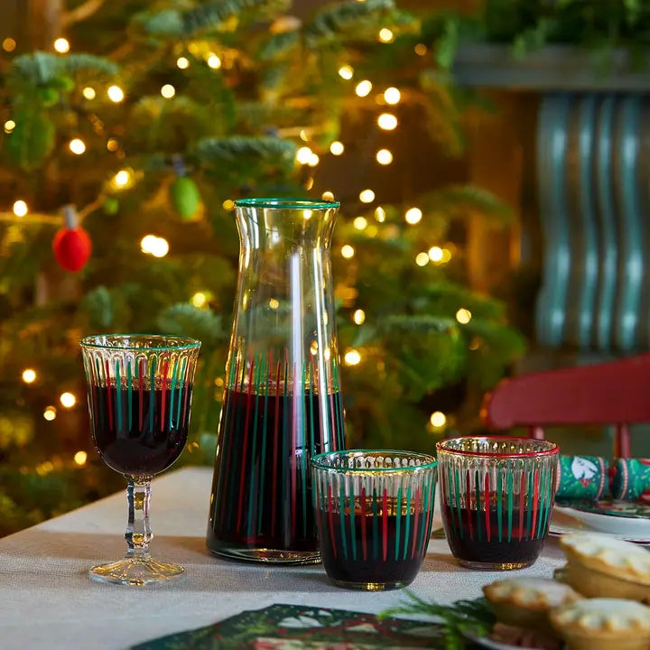 Red & Green Striped Wine Glass