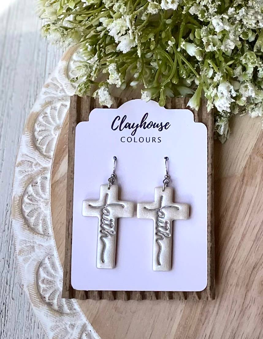 Faith Cross Earrings : Cream / Gold Plated