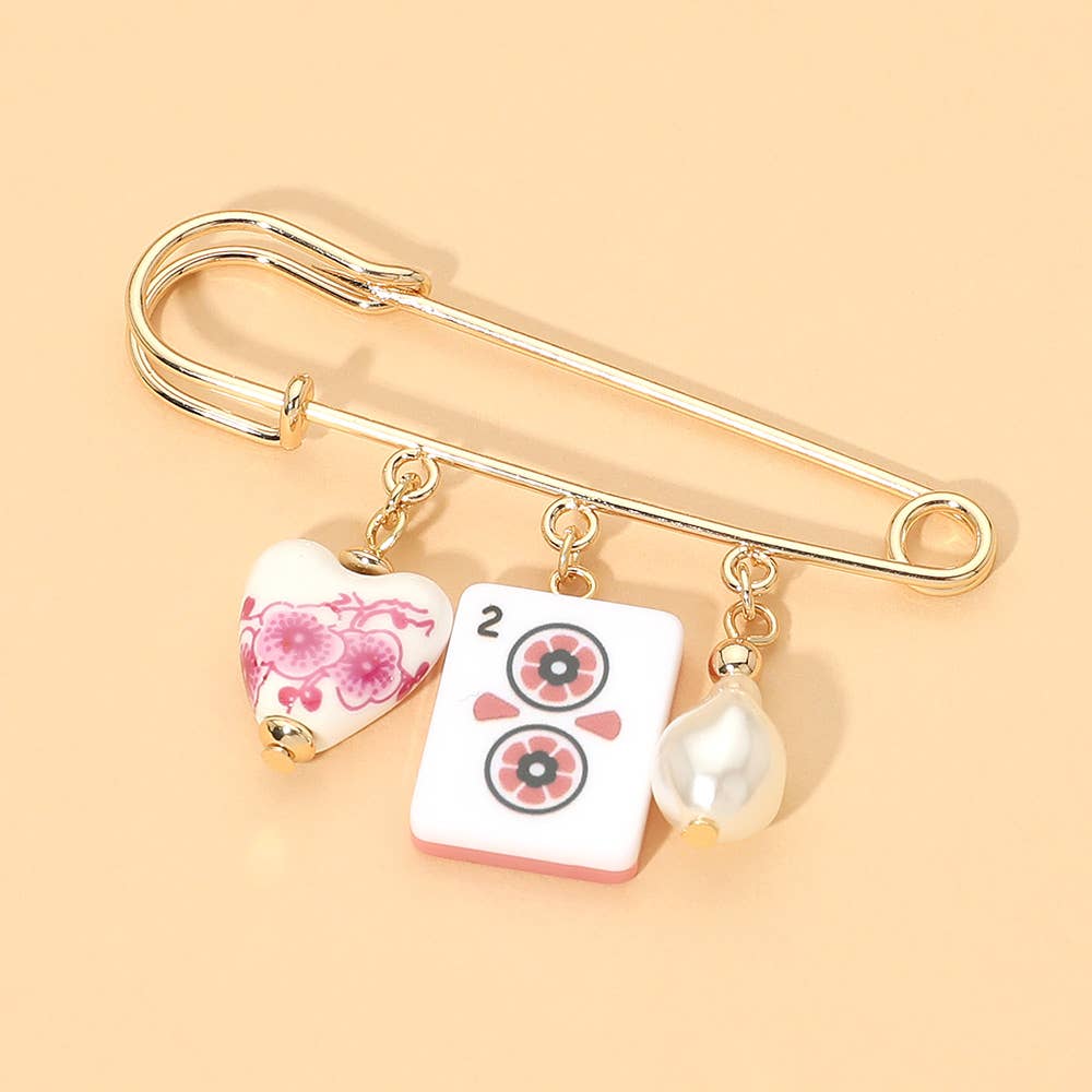 Mahjong Tile Charm Drop Safety Pin - The Season Boutique