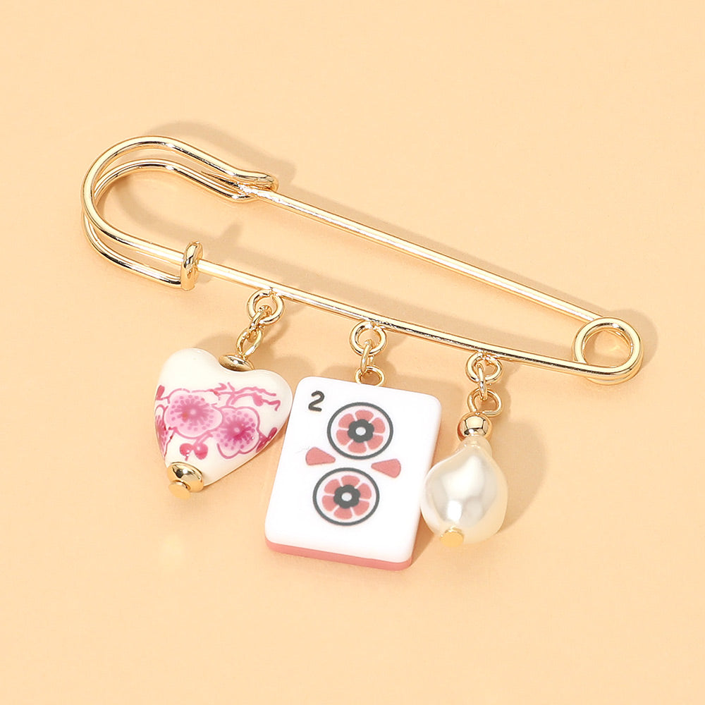Mahjong Tile Charm Drop Safety Pin - The Season Boutique