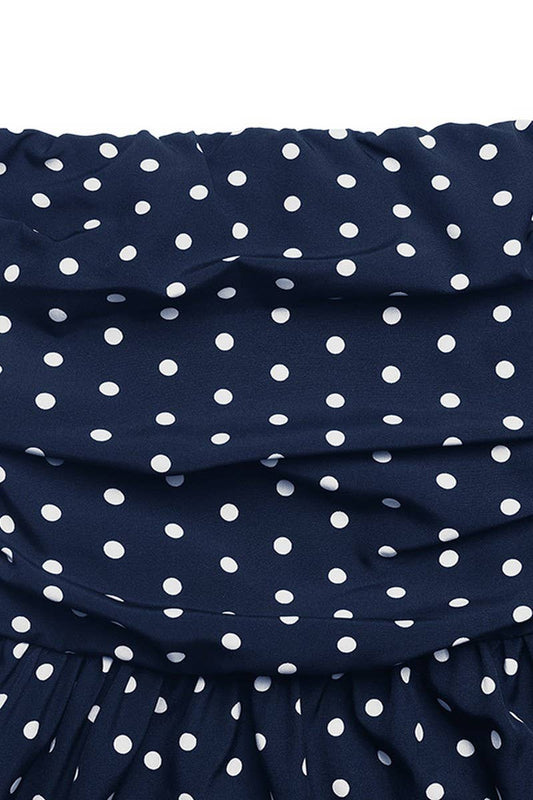 STRAPLESS POLKA DOT DRESS: NAVY - The Season Boutique