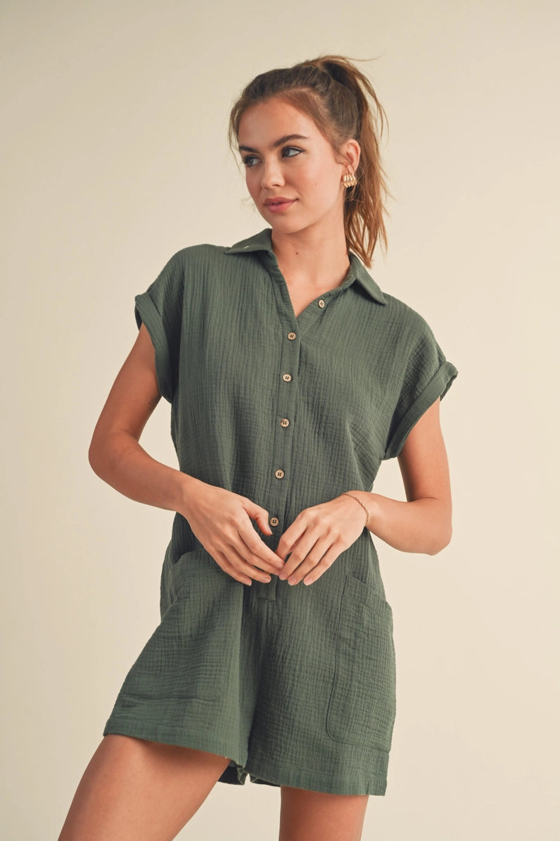 Gauze Button-Down Romper