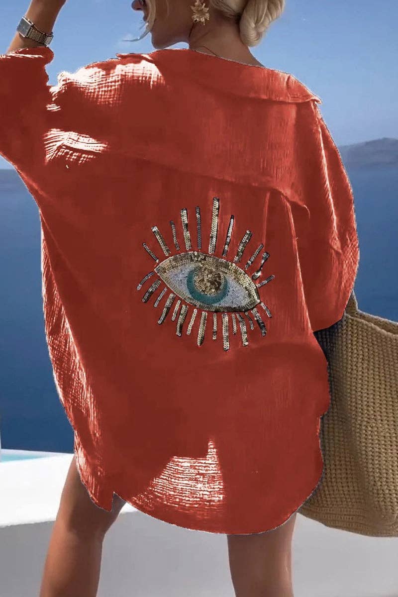 Eye Embellished Casual Blouse: WHITE