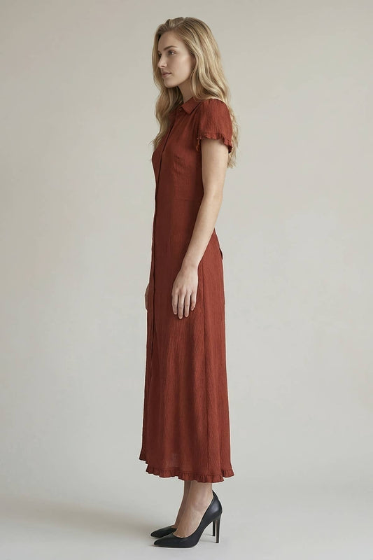 RUFFLE HEM MAXI BUTTON FRONT DRESS