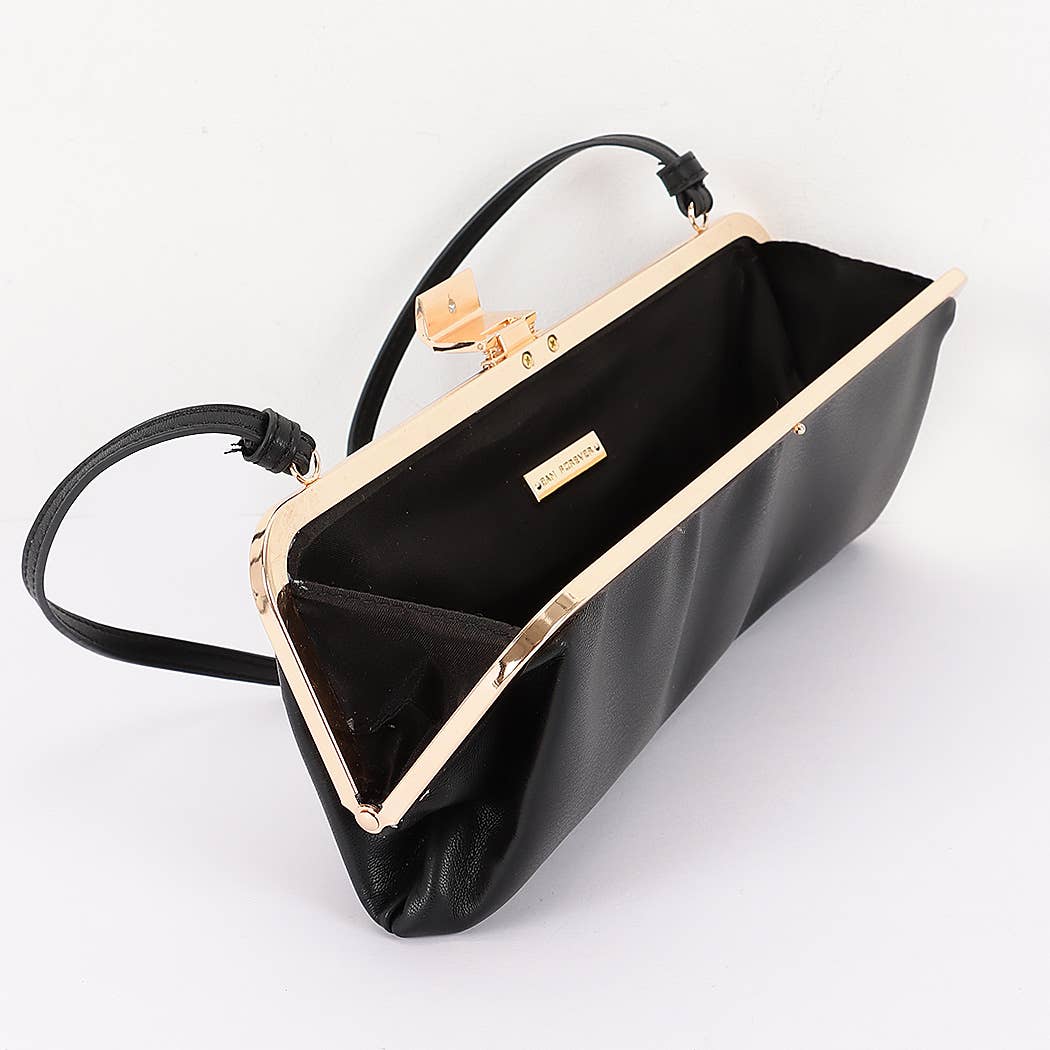 Faux Leather Frame Clutch -Red