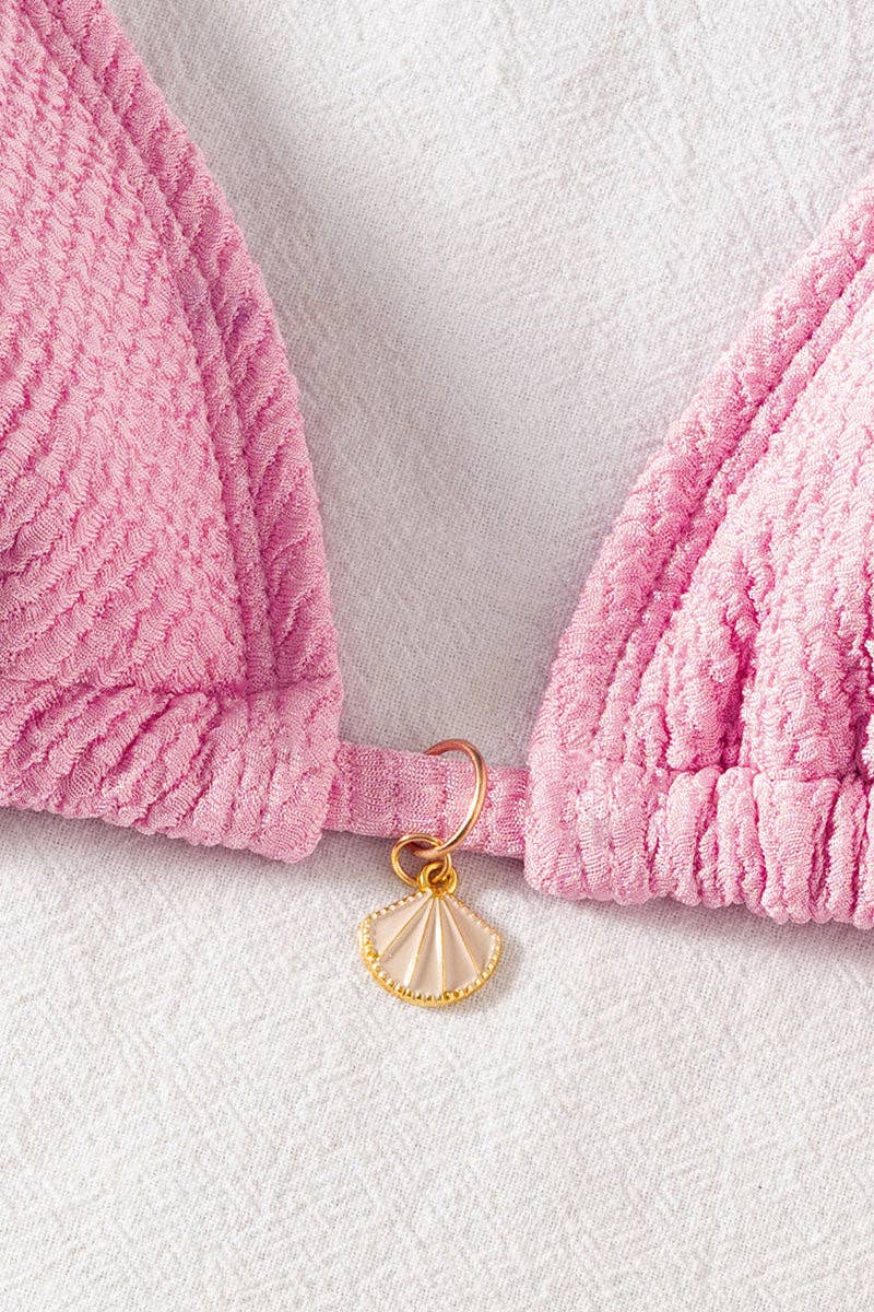 Pink Textured Triangle Bikini Set - The Season Boutique