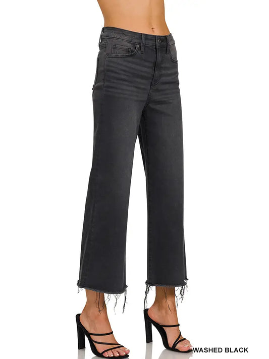High Rise Washed Black Cropped Jean Pants