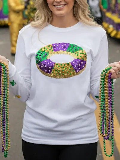 King Cake Baby Sequin Long Sleeve T-Shirt