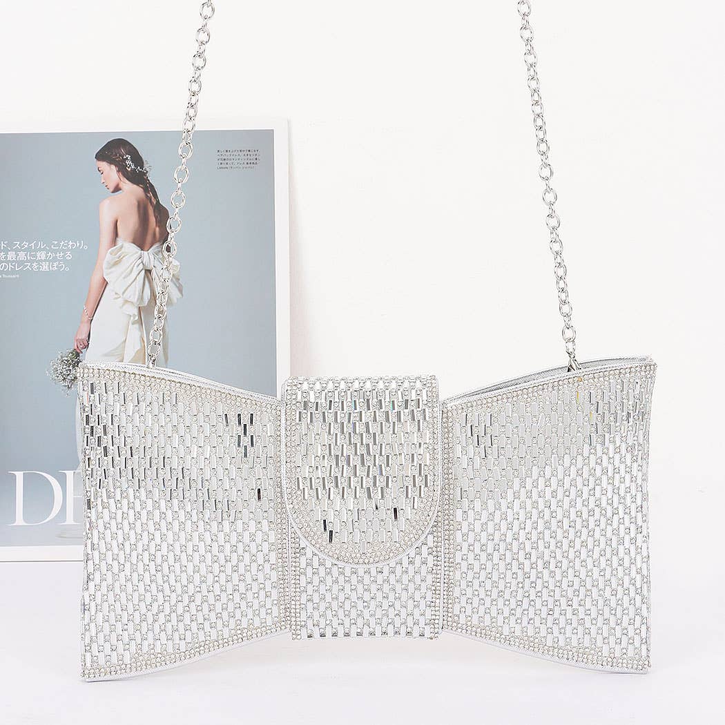 Rhinestone Bow Clutch -Black
