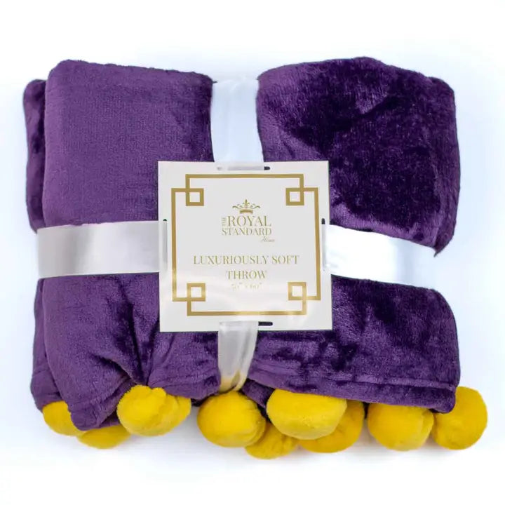 Cozy Pom Pom Throw Purple/Yellow