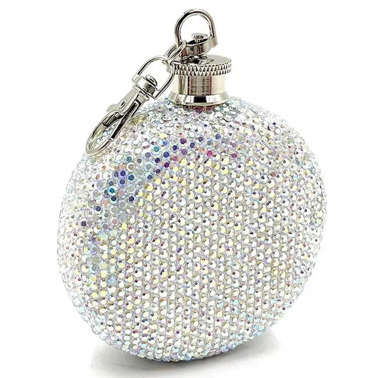 3oz Round Stainless Steel Crystal Hip Flask Rhinestone