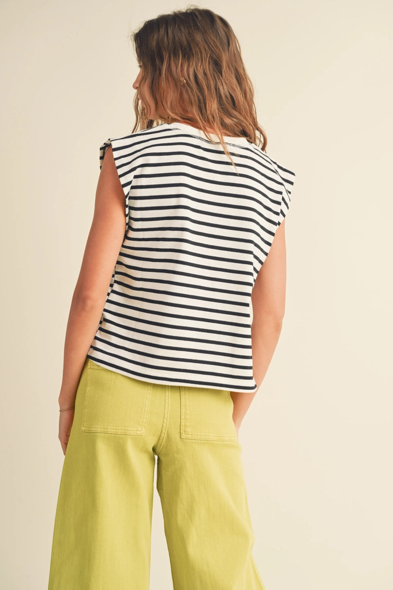 White/Green Striped Sleeveless Top