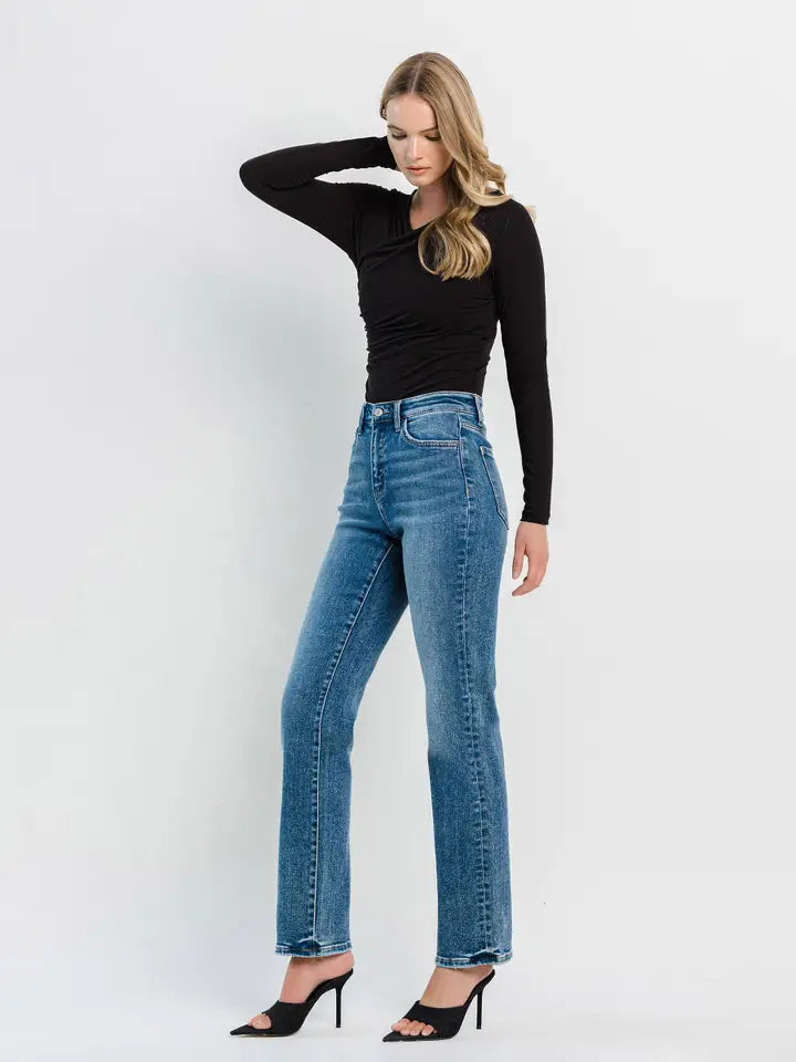 High Rise Medium Dark Straight Jeans