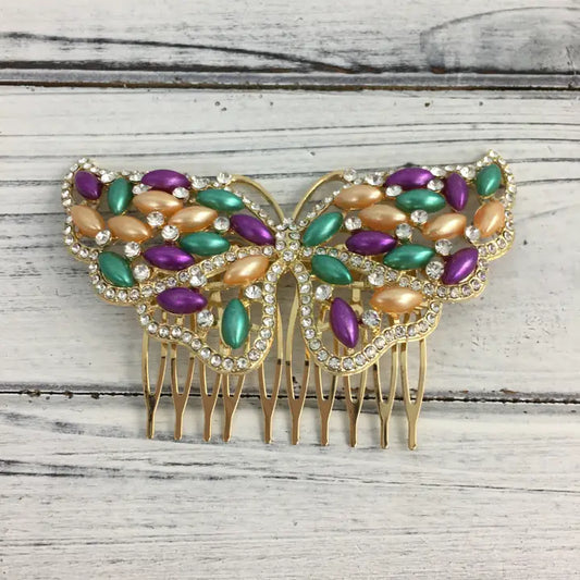 Mardi Gras Stone/ Rhinestone Butterfly Hair Pin