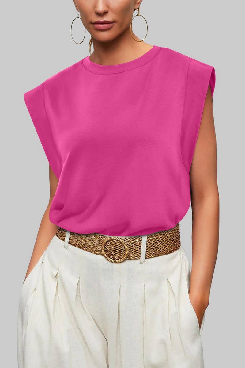 Round Neck Sleeveless Knit Top: FUCHSIA - The Season Boutique