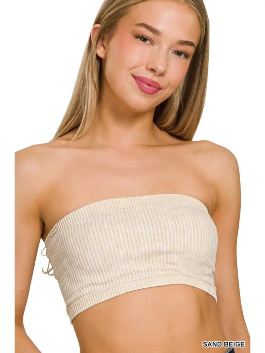 Washed Ribbed Seamless Tube Top