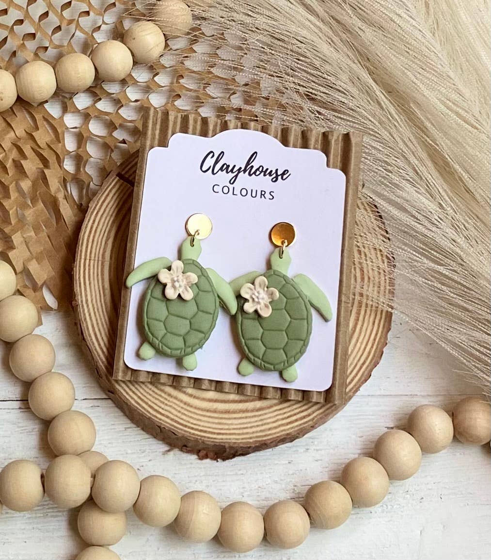 Beach Clay Earrings: Large Turtle