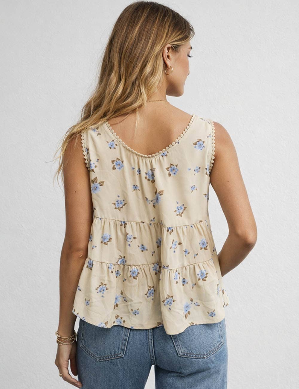 Boho Floral Print Tie Front Scoop Neck - The Season Boutique