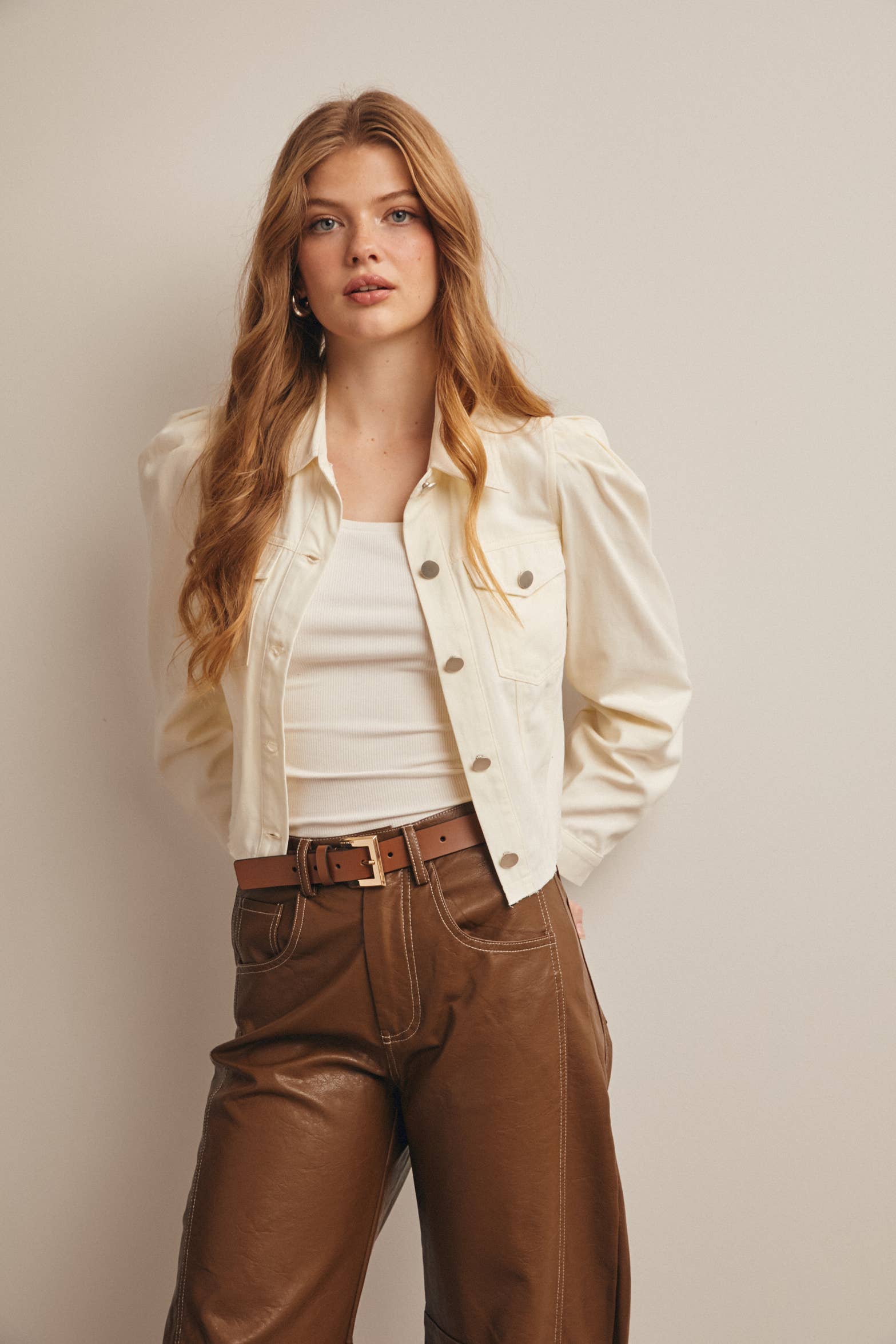 Lightweight Twill Puff-Sleeve Cropped Jacket - The Season Boutique