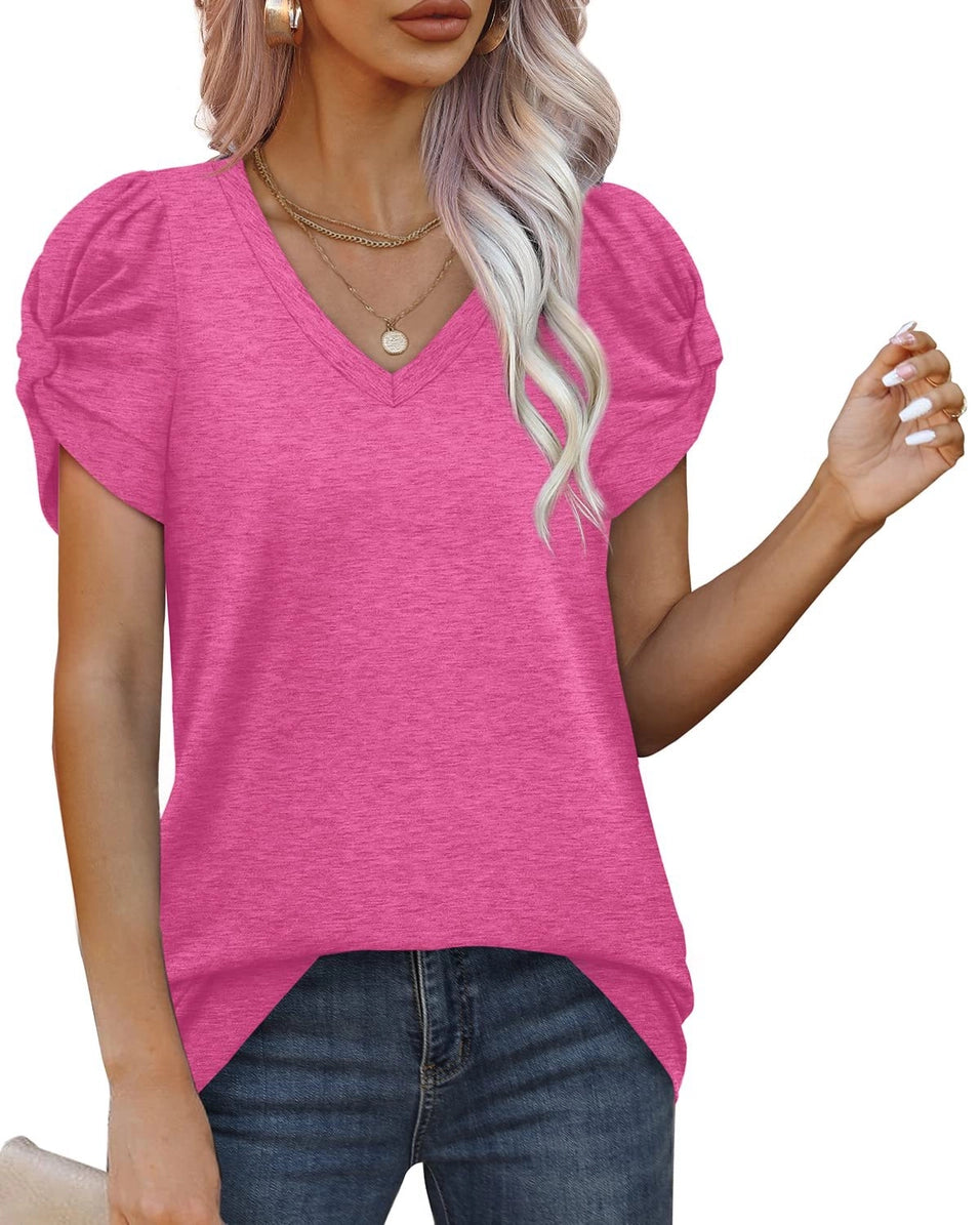 Knotted V-Neck Short-Sleeved