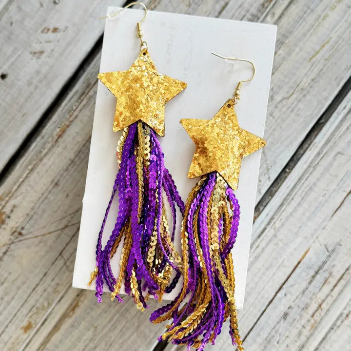 Lsu Star Fringe Earrings