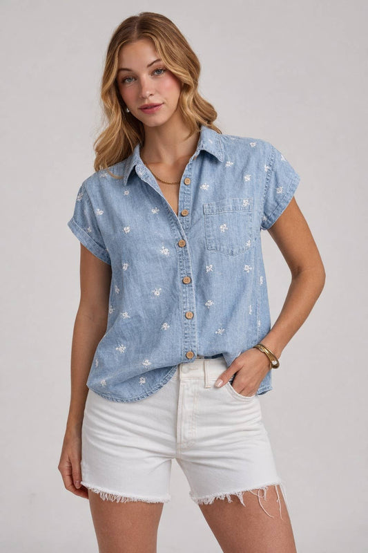 FLORAL EMBROIDERED BUTTON SHIRT