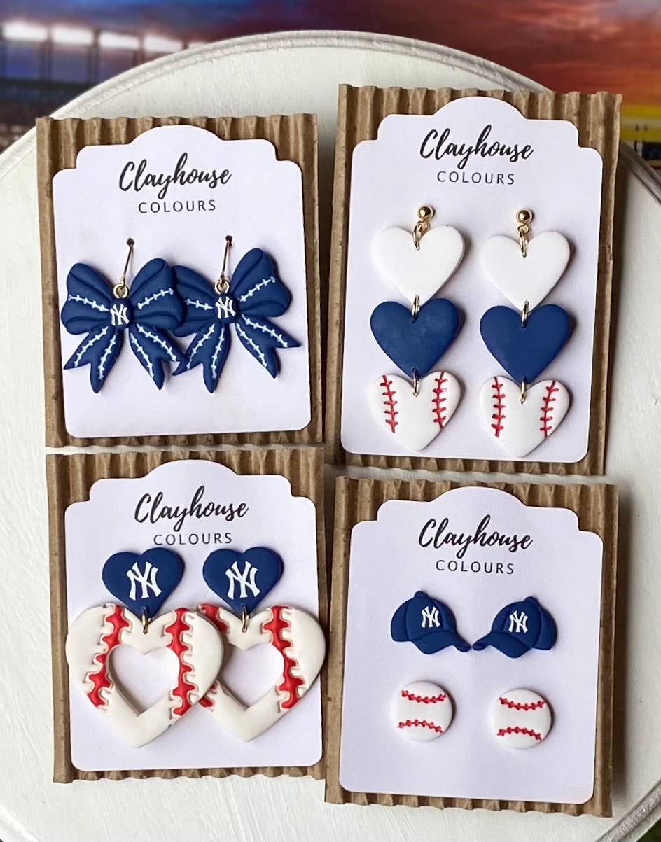Yankee Baseball Earrings : Hat & Baseball Studs