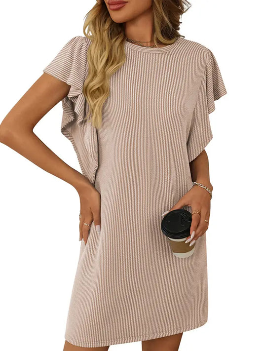 Striped Lotus Leaf Sleeve Dress