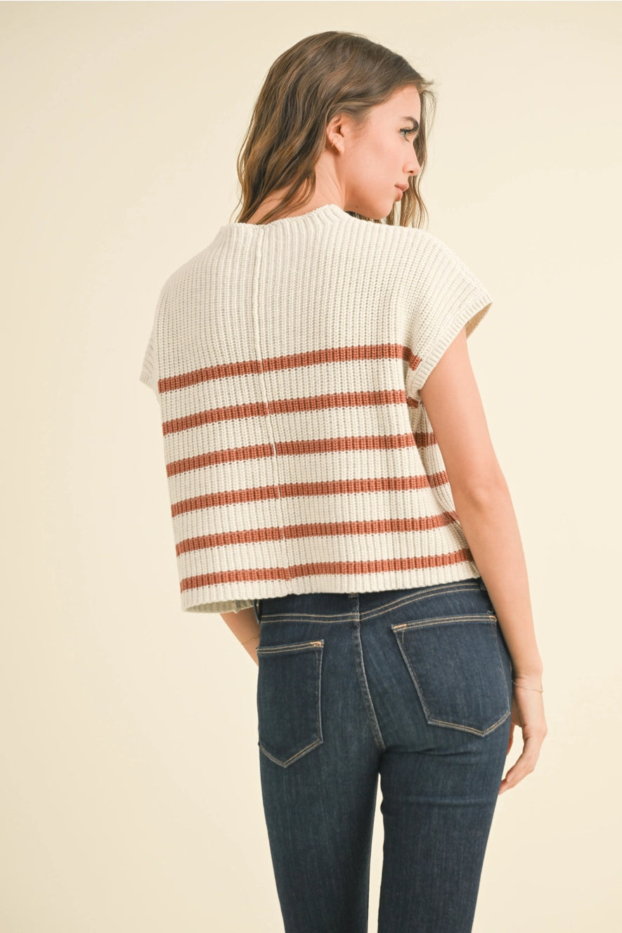 Half Mock Neck Striped Knit Top