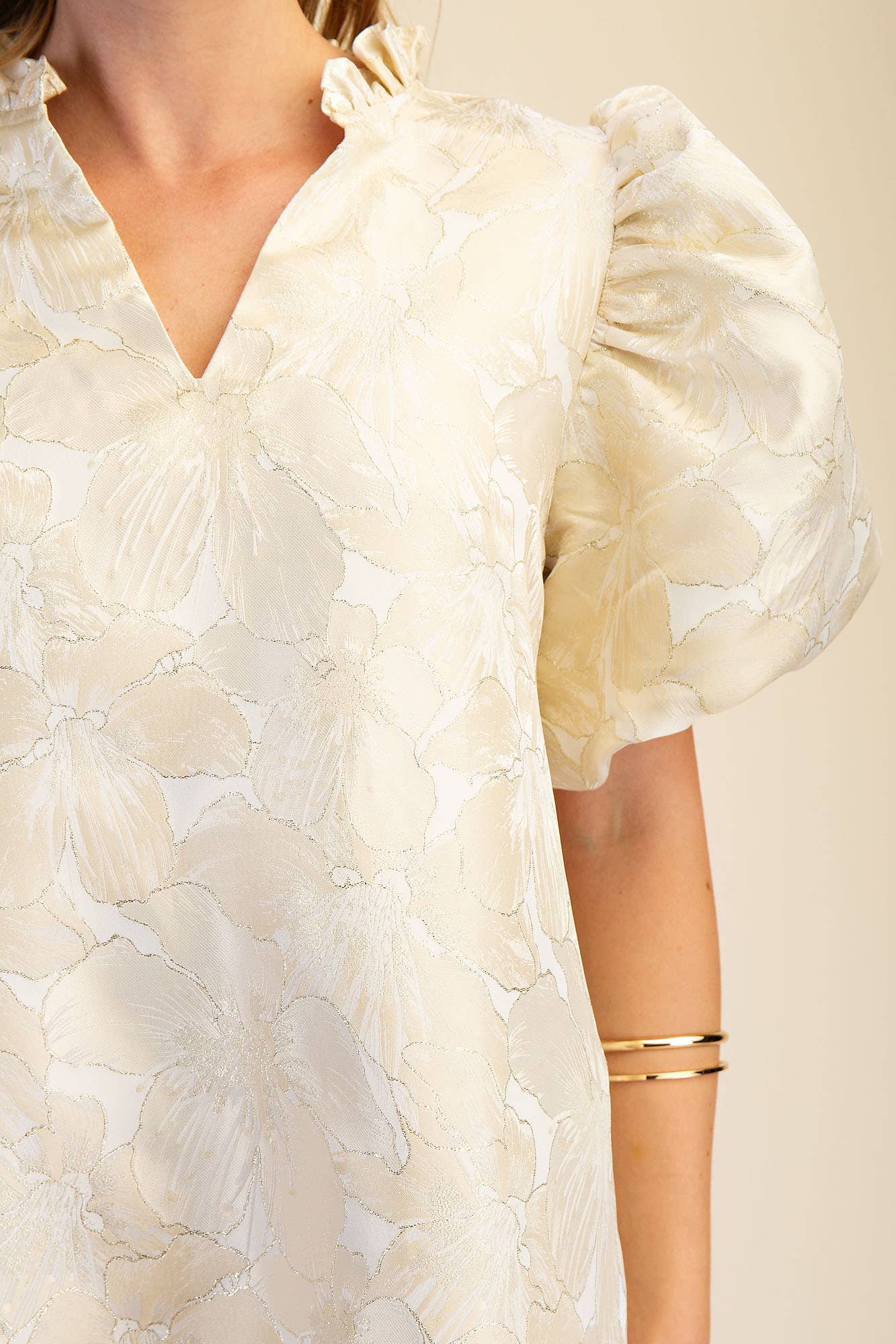 Ruffle V-Neck Puff Sleeve Mini Dress Sage