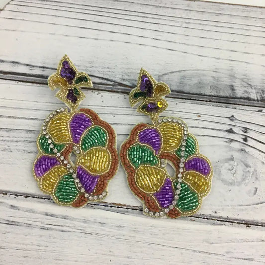 Mg Bead/Rhinestone King Cake Earrings