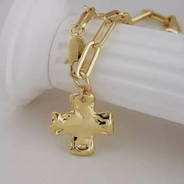 NOTABLE HAMMERED CROSS FRONT TOGGLE NECKLACE - The Season Boutique